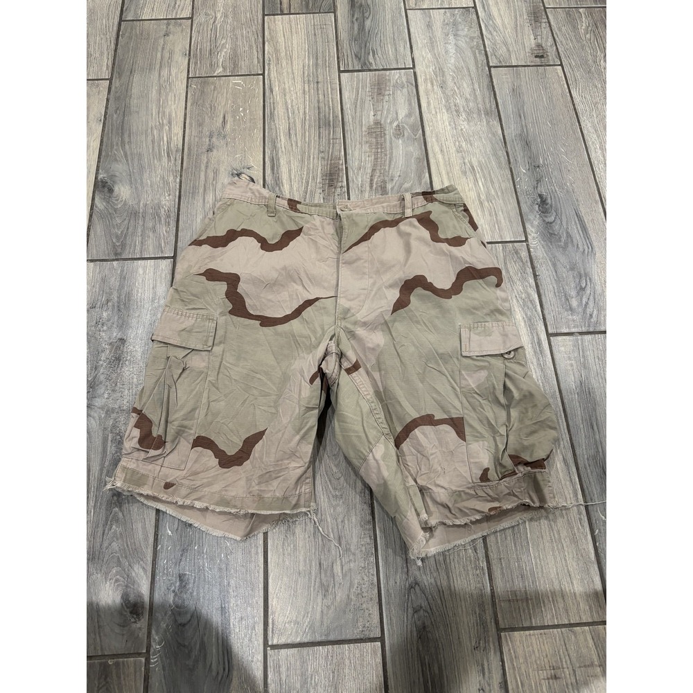 Desert Camo Cargo Shorts Men's Large Long 35-39 Waist Military Style Frayed Hem
